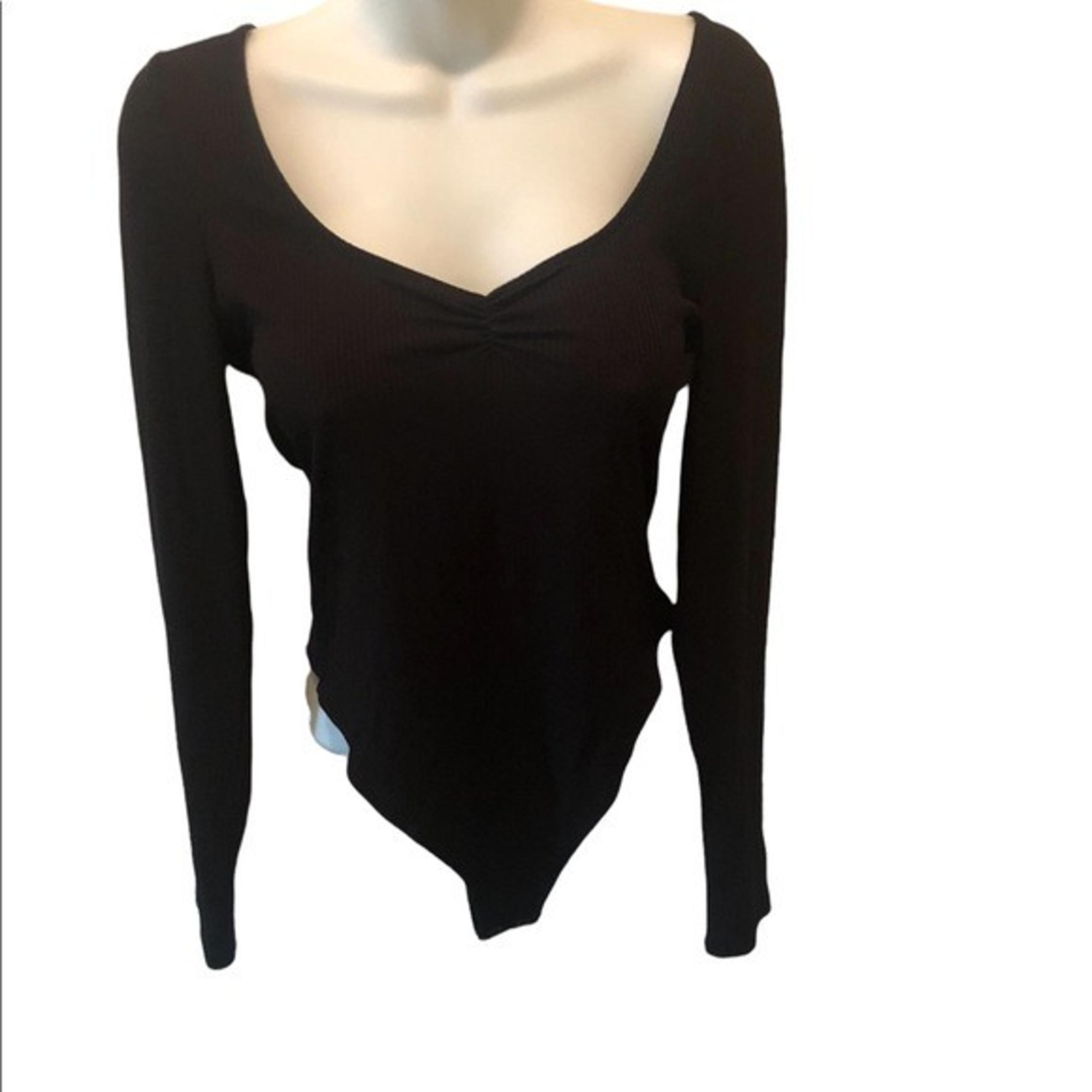 Banana Republic Ribbed Bodysuit LS Black Sweetheart Neckline Stretch Sz. M
