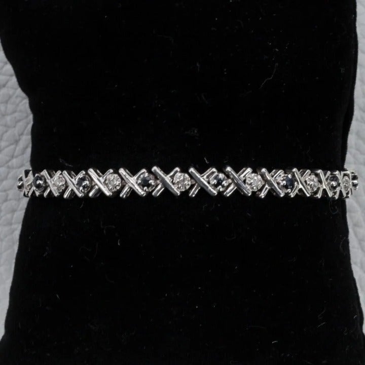 Sterling Silver Sapphire and Diamond X-Link Tennis Bracelet