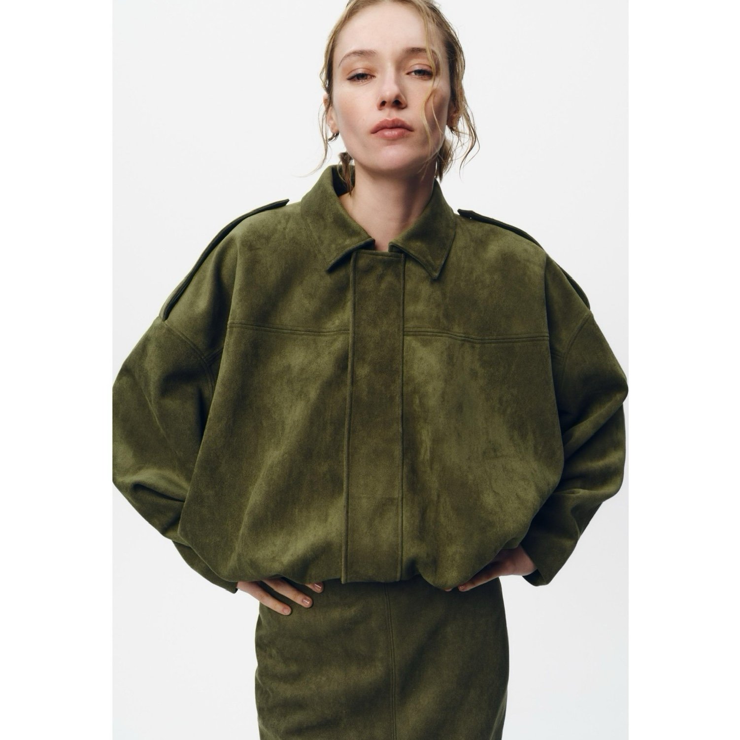 Zara FAUX SUEDE BOMBER JACKET