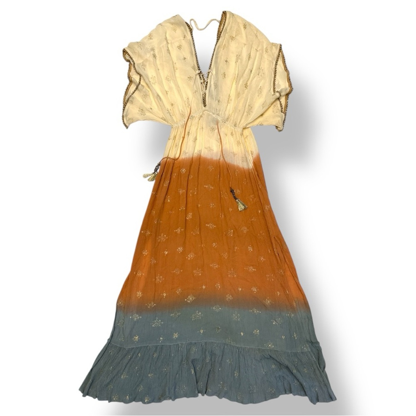 Z & L made with love Bohemian Ombre Maxi Slit with gold beads Dress Size M