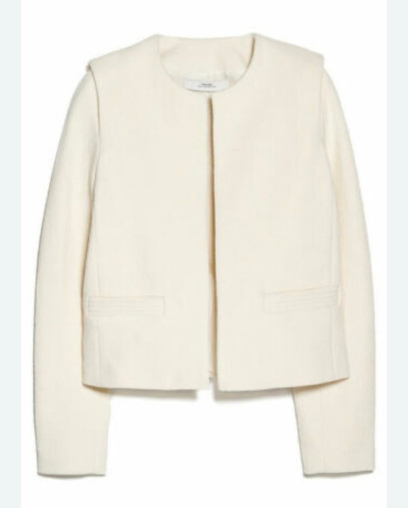 Mango Ivory Tweed Crop Lined Elegant Women's Jacket Blazer XXS