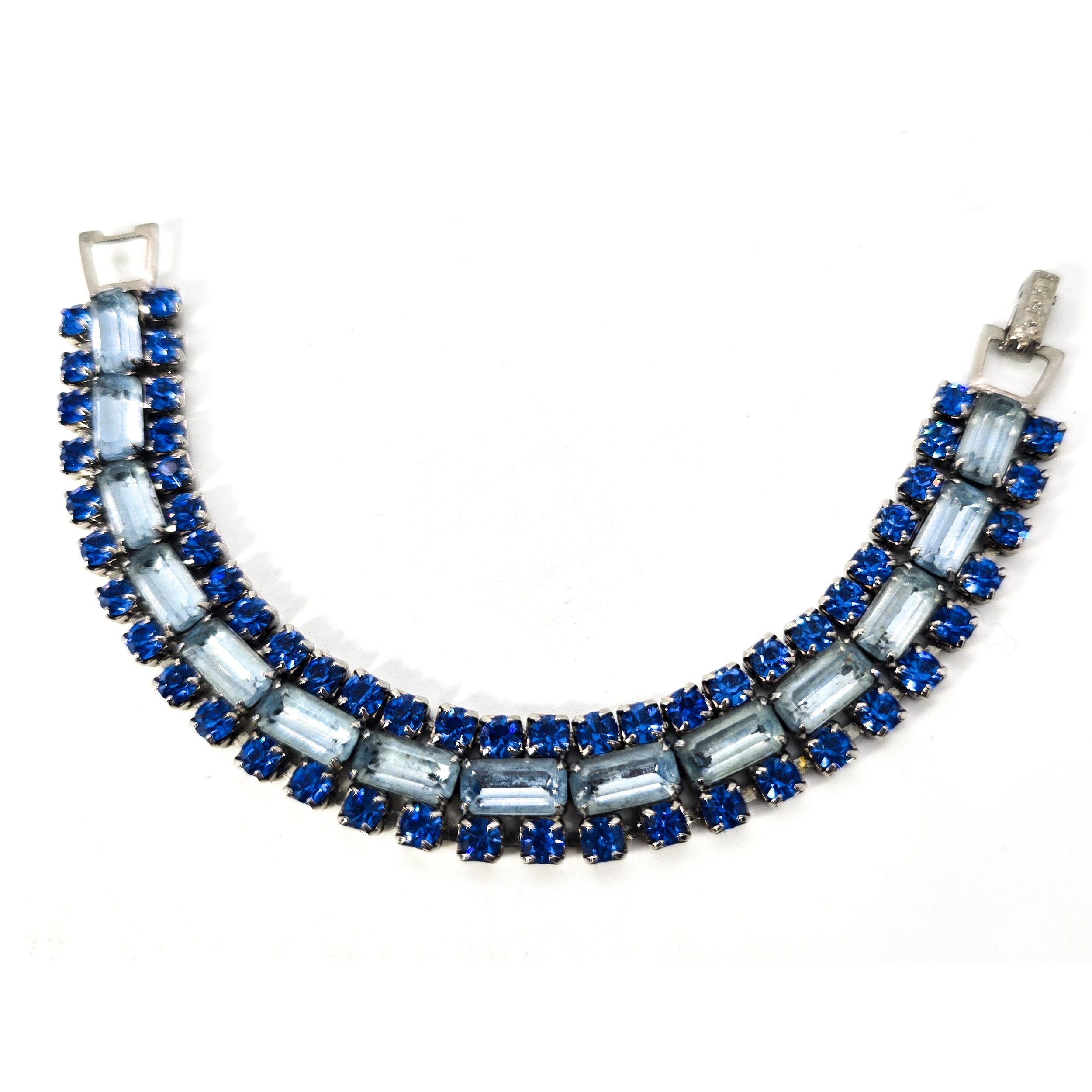 Bi colored Dark and baby blue rhinestone vintage mid century tennis bracelet
