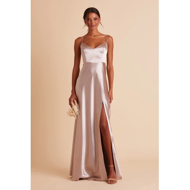 Birdy Grey Jay Strappy Tank Satin Dress Sz XS Taupe SEE NOTES Front Slit