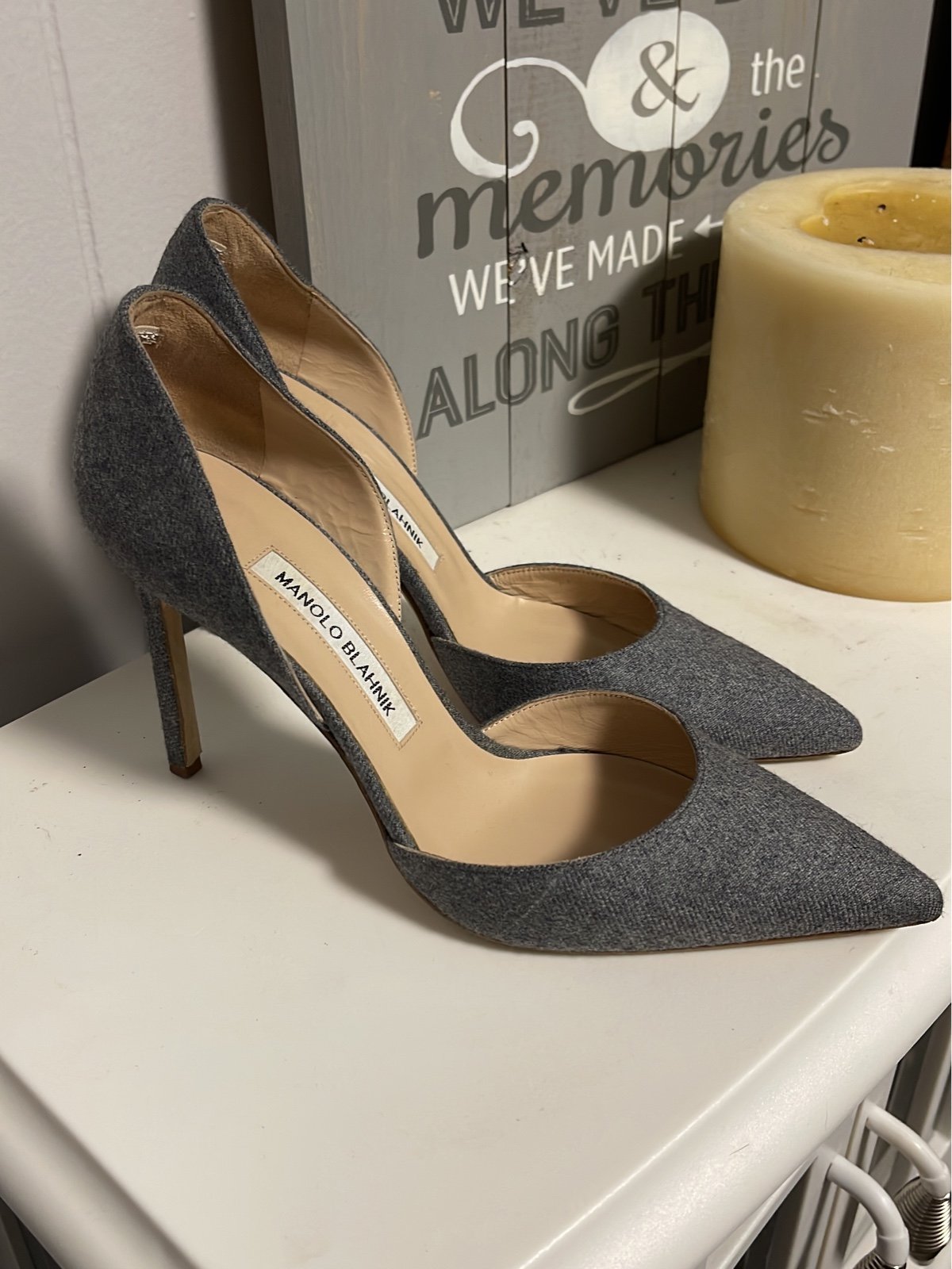 Manolo Blahnik Grey Denim Pumps