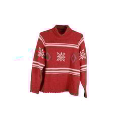 EMS Women's Snow Flake Red 100% Wool Mock Neck Pullover Sweater Size M