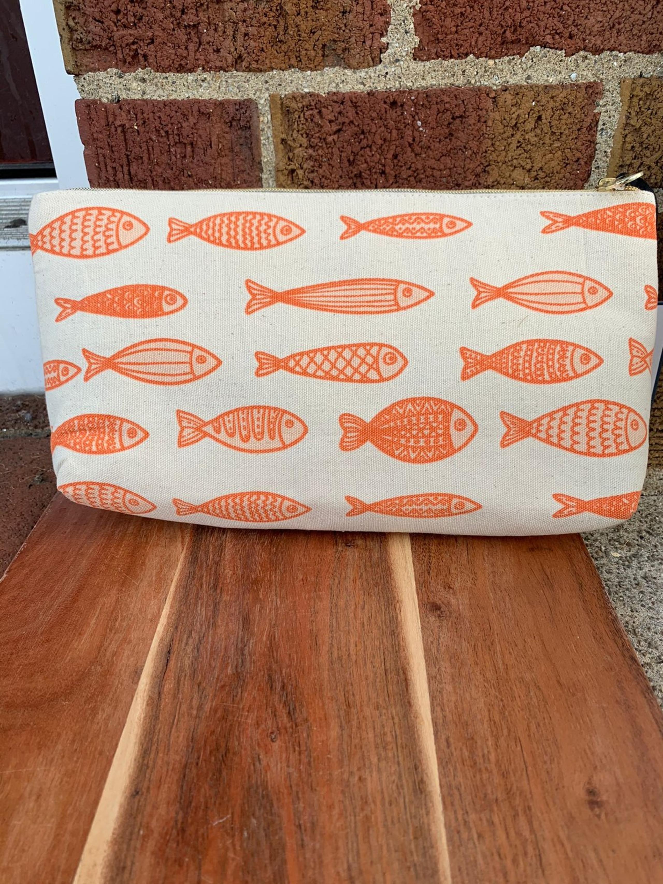 DABNEY LEE BEAUTY FISH PRINT POUCH BAG ZIP TOP COSMETIC BAG