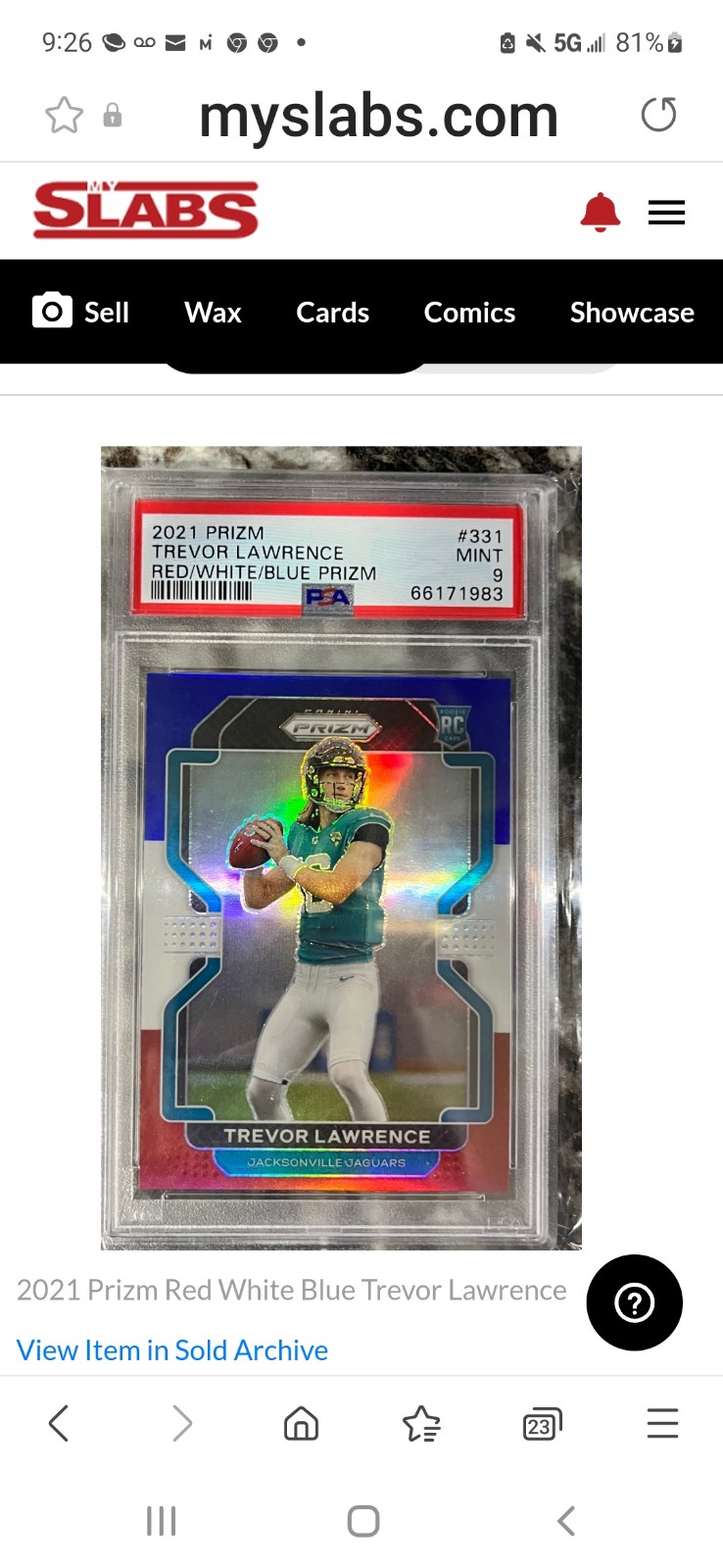 PSA9 TREVOR LAWRENCE TLAW RED, WHITE,&BLUE