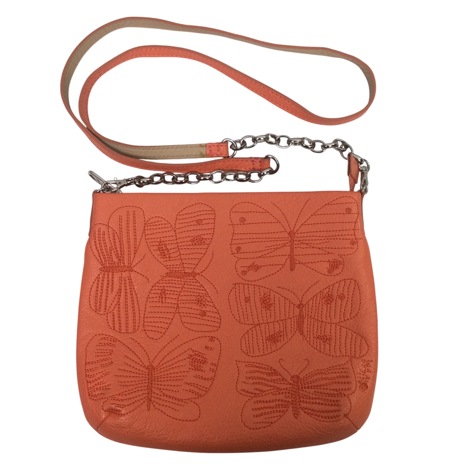 Brighton Vera Women's Secret Garden Embroidered Butterflies Coral Crossbody