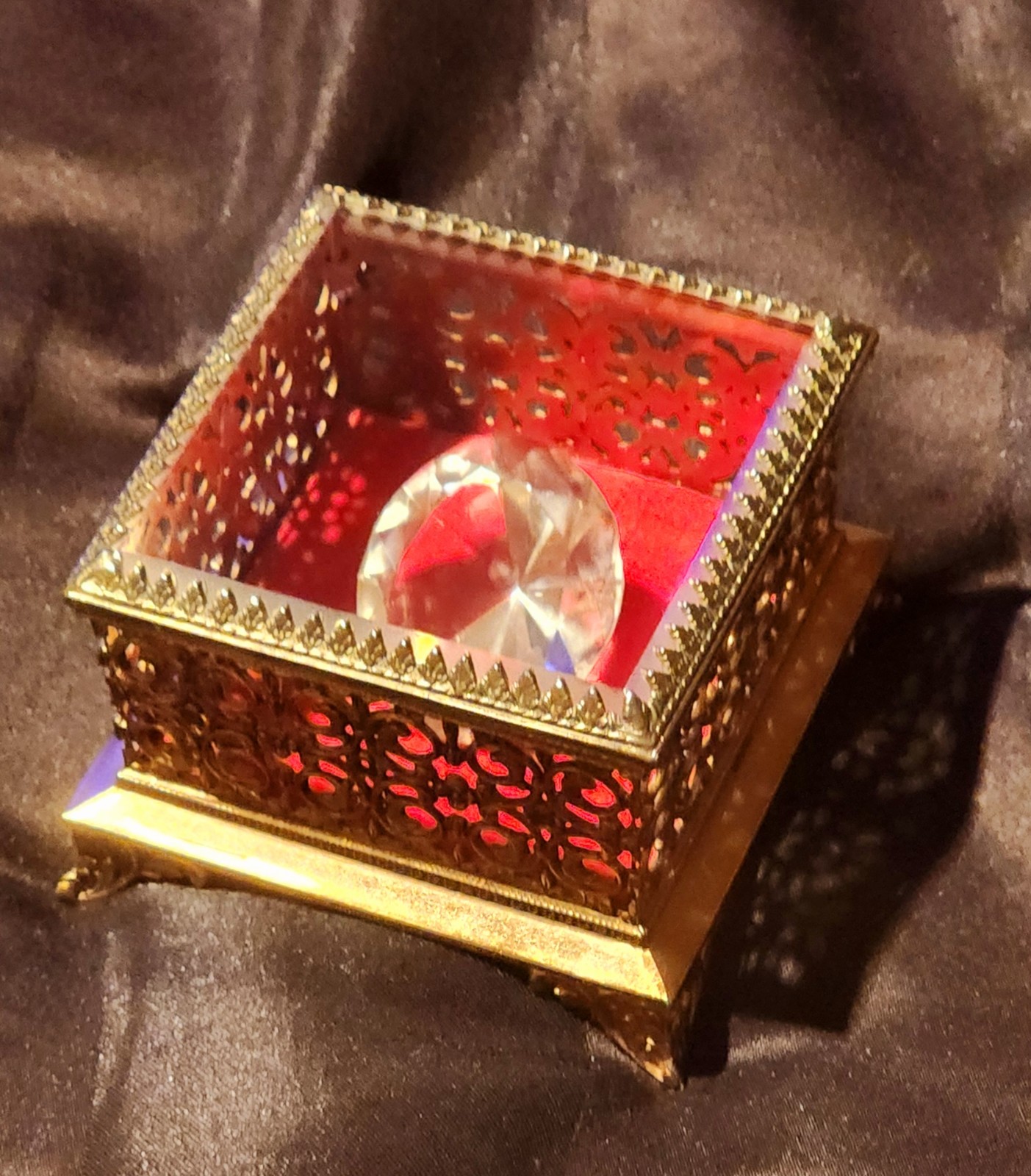 Vintage Brass Display Box & DIAMOND