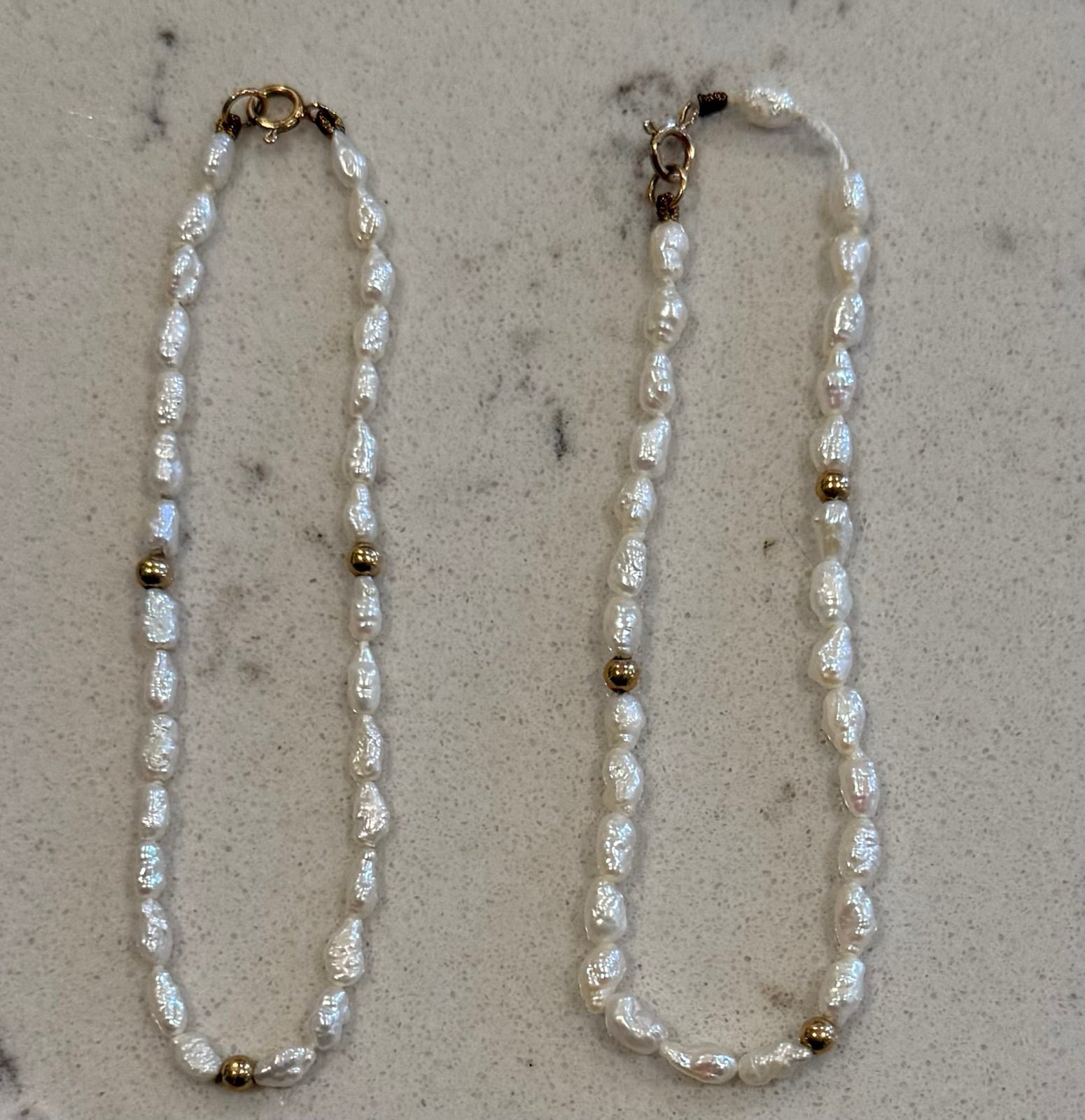 Freshwater Pearl/14K Gold Pair Of Bracelets 7.5”