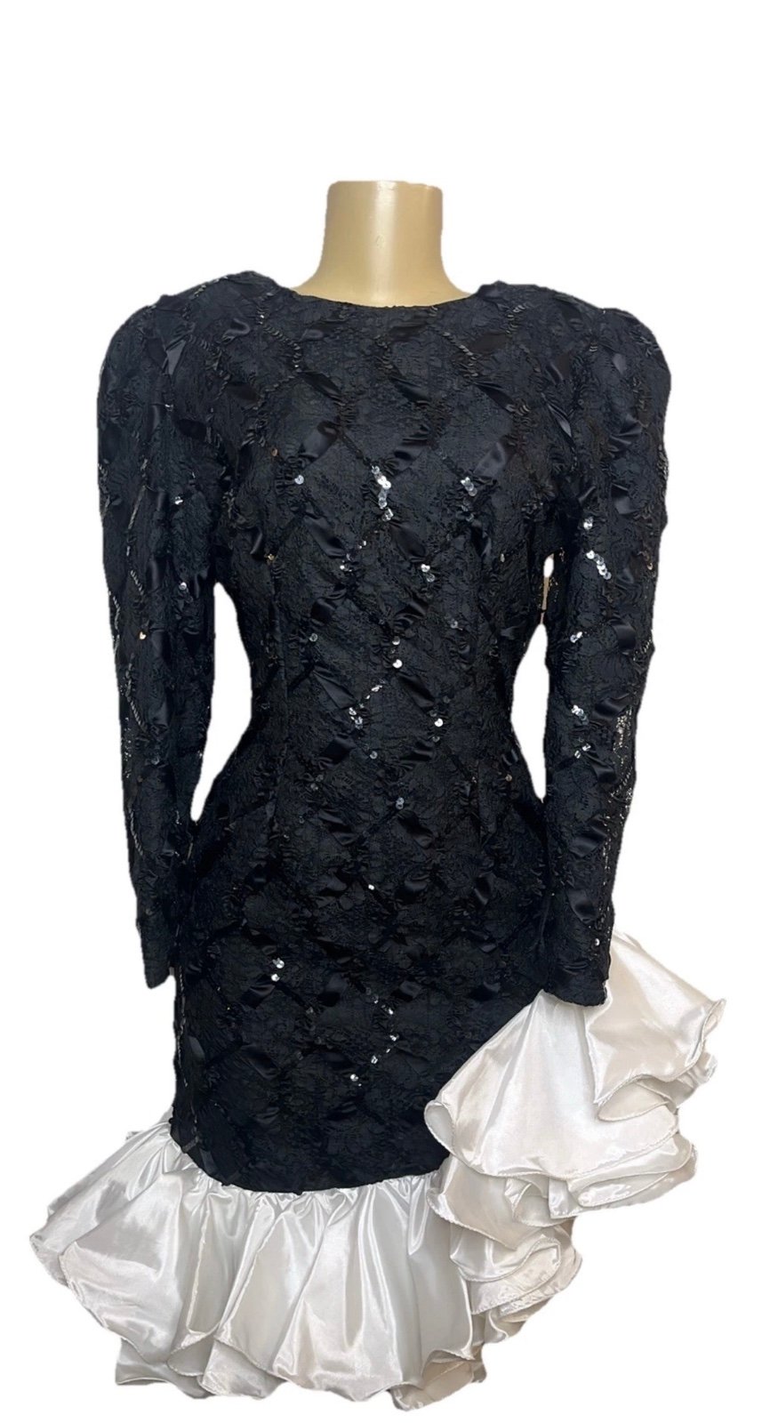 Vintage 80s Dove & Johnny Textured Sequin Ruffle Midi Dress