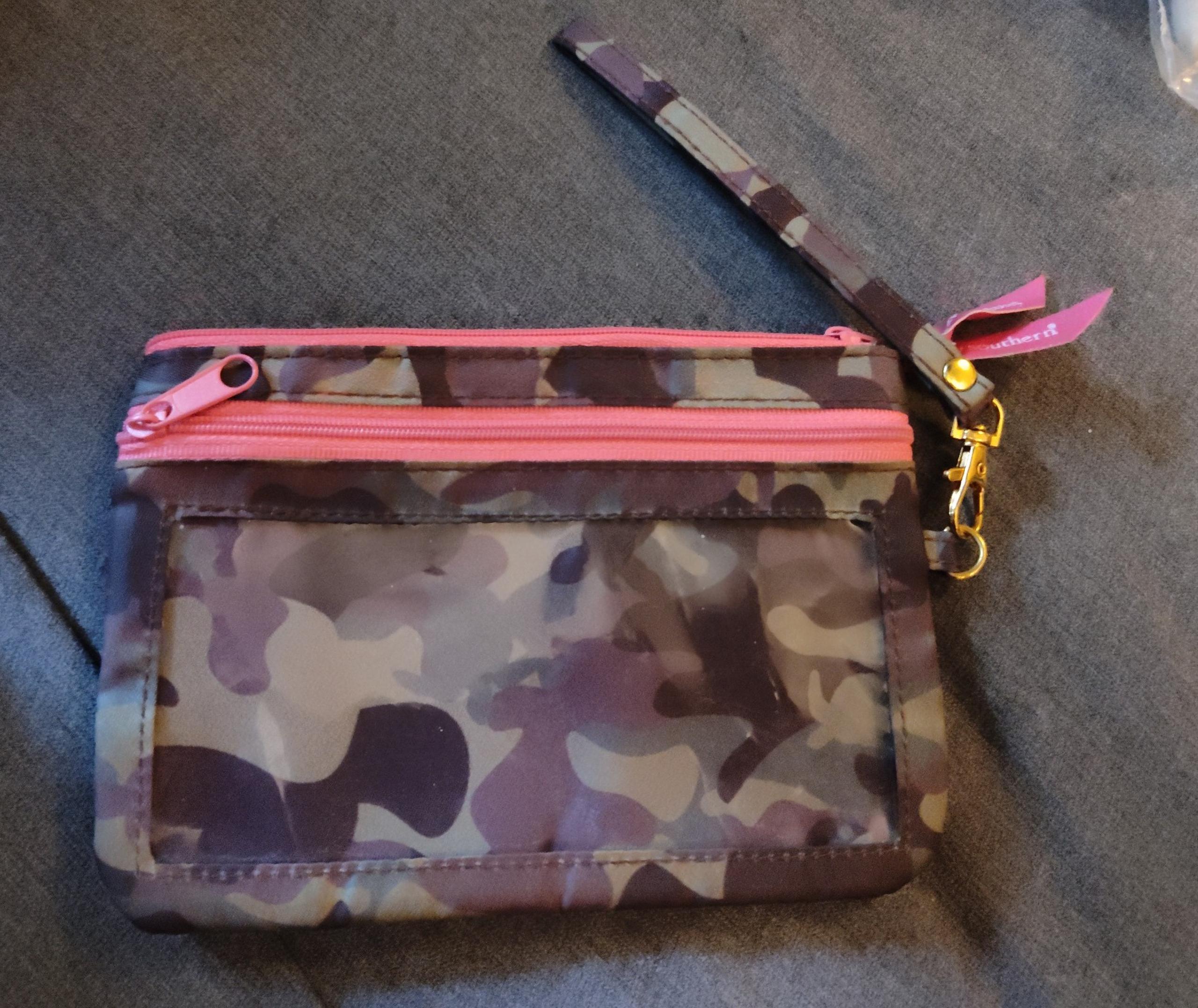 Simply Southern camo and pink wristlet