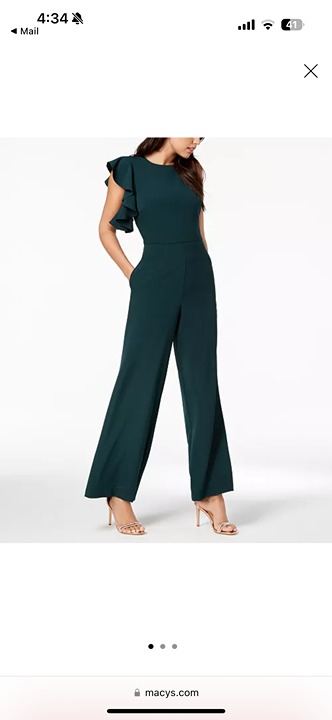 Julia Jordan Asymmetrical Flutter-Sleeve Sleeveless Jumpsuit (Hunter Green)