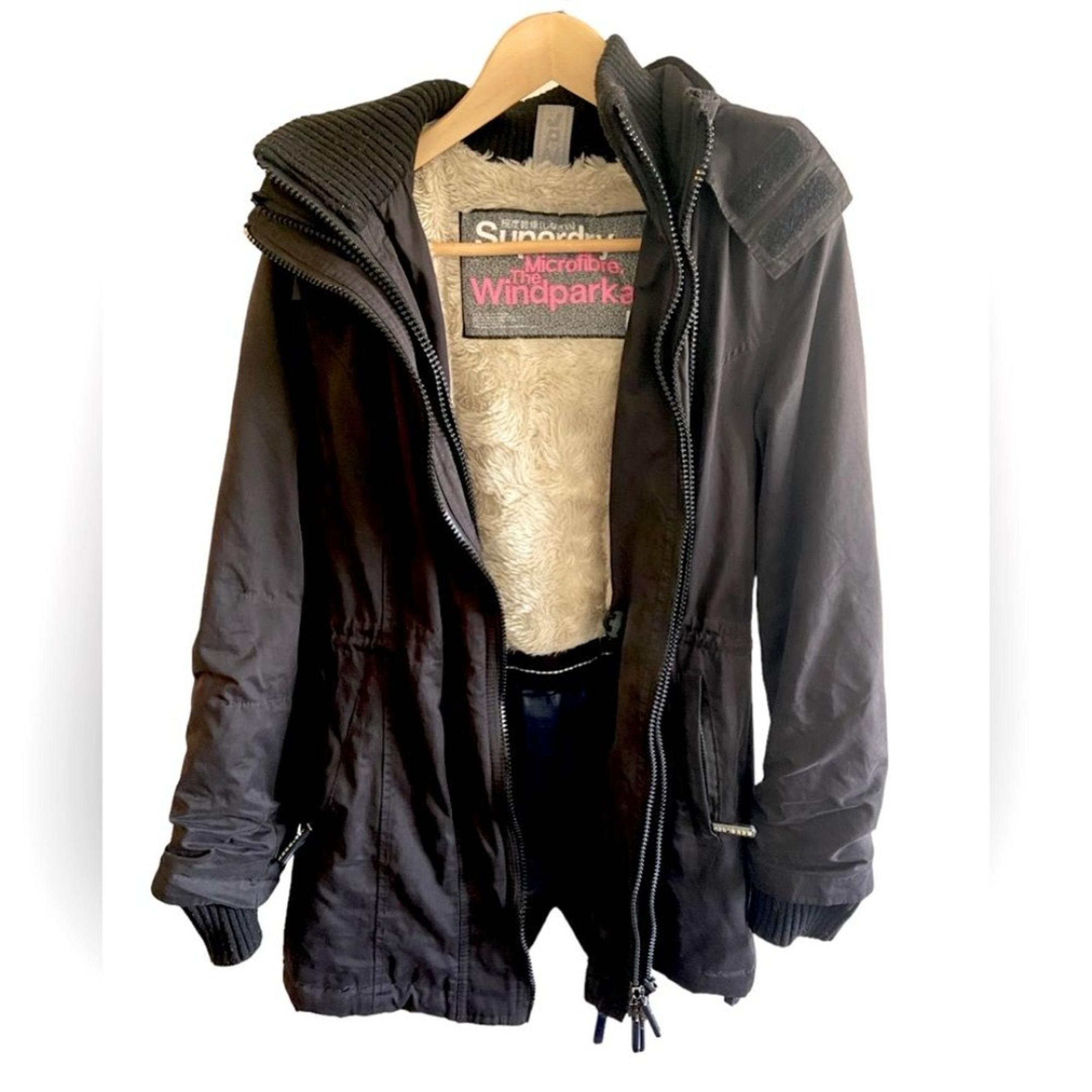 Superdry Women's Microfibre Tall Black Windparka, great condition jacket, size S
