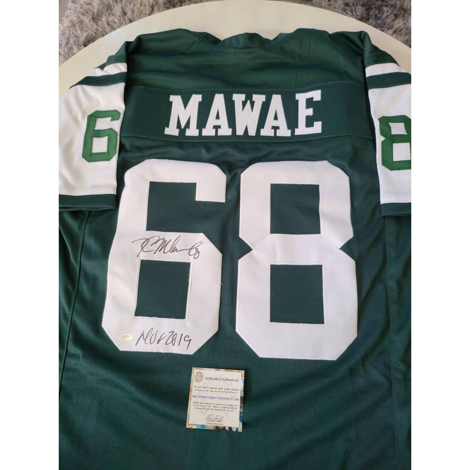 Kevin Mawae Autographed/Signed Jersey Schwartz COA New York Jets NY