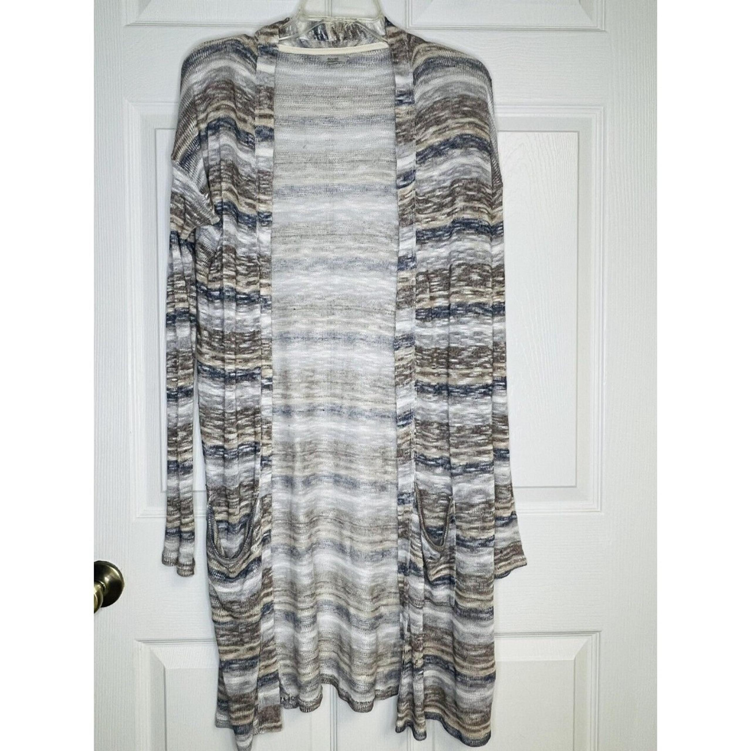 Ecote Open Front Long Draping Fair Isle Cardigan Size M Long Sleeve Pockets