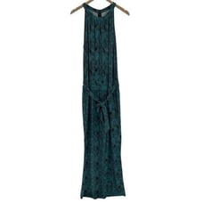Soft Surroundings Sorrento Palm Jumpsuit Jersey Stretch Women Medium Teal 2AX83