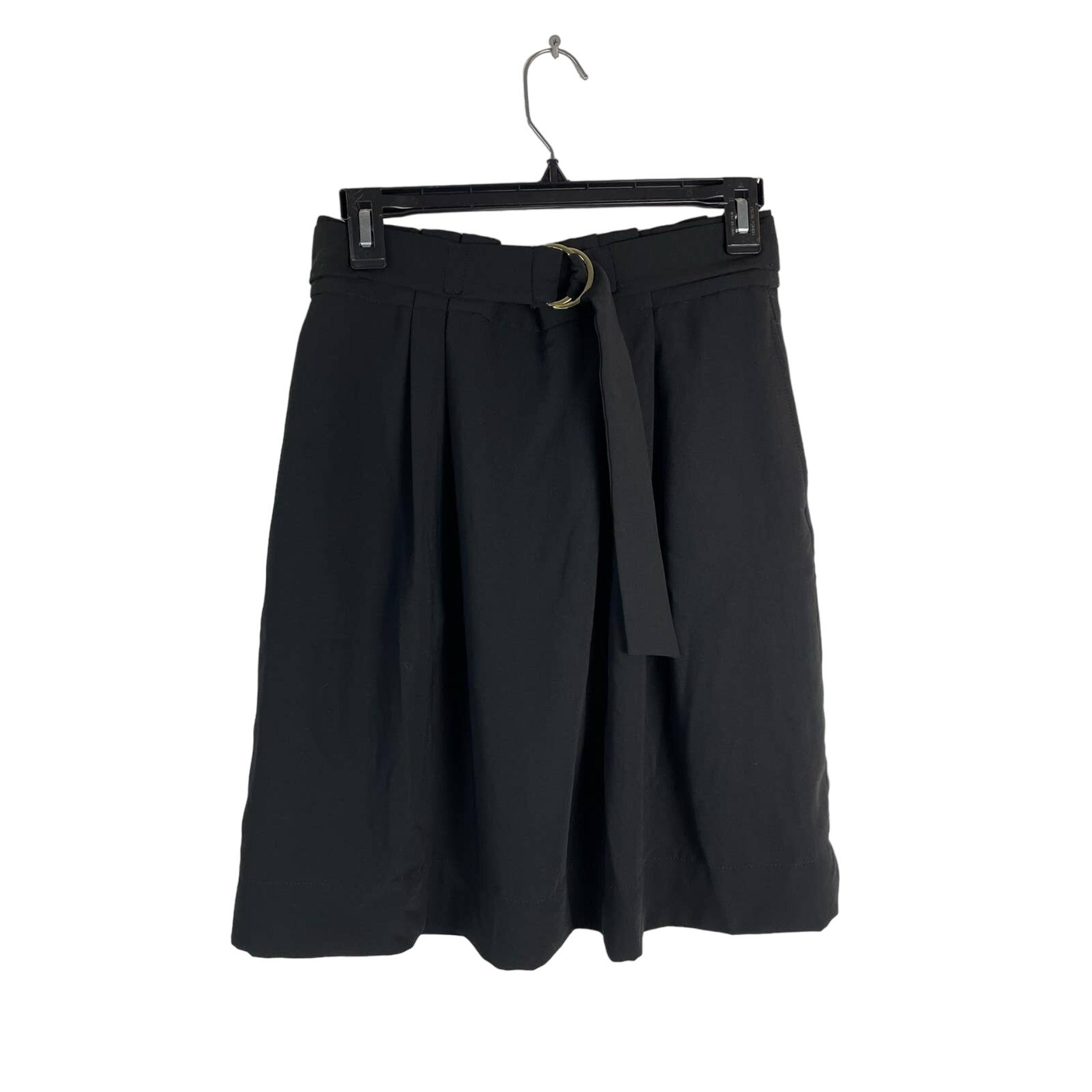Pleated Skirt Womens 6 Black Short Knee Length Belted Classic Solid Staple