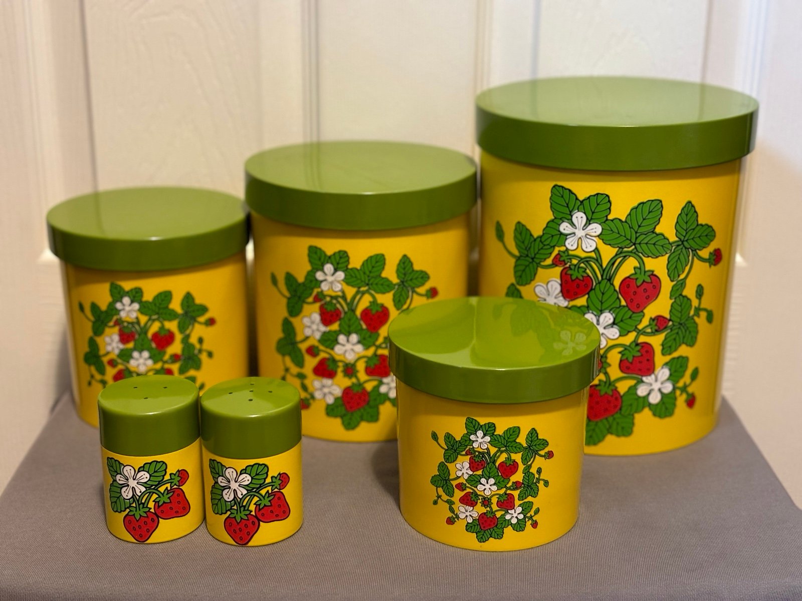 Vintage strawberry canister set (see description for more details)