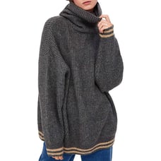 ZARA Oversized Chunky Knit Turtleneck Stripe Long Sleeves Pullover Sweater
