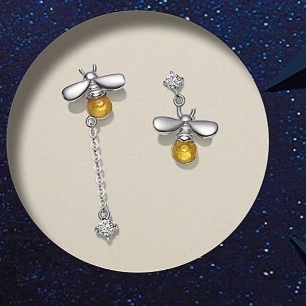 Silver Firefly Asymmetrical Earrings NEW