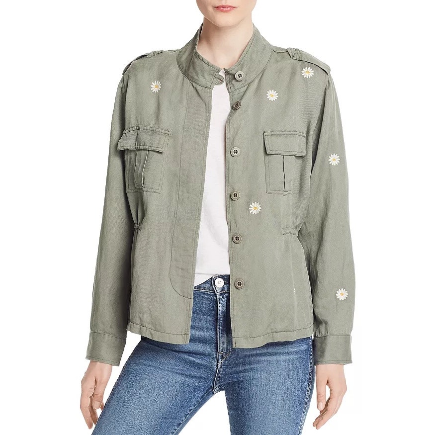 NWT Rails Sahara Embroidered Daisy Print Utility Jacket Shirt Sage Green Size M