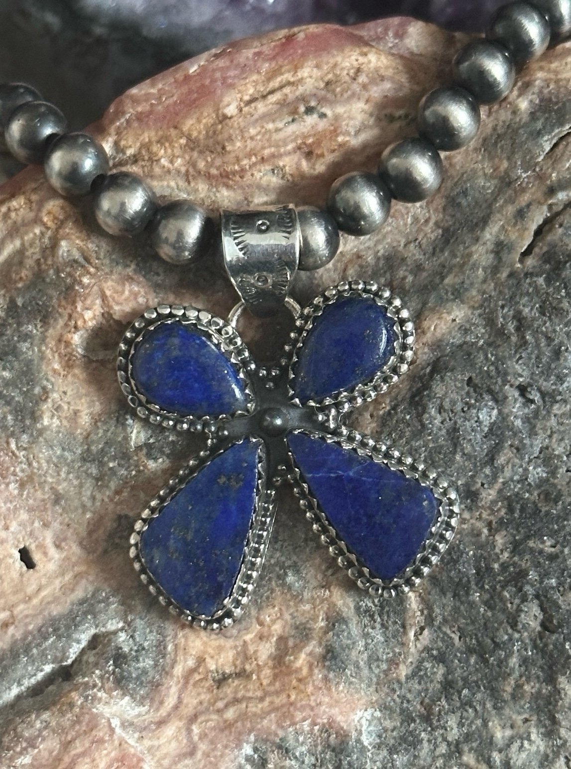 Lapis Bowtie Southwestern Sterling Silver Pendant