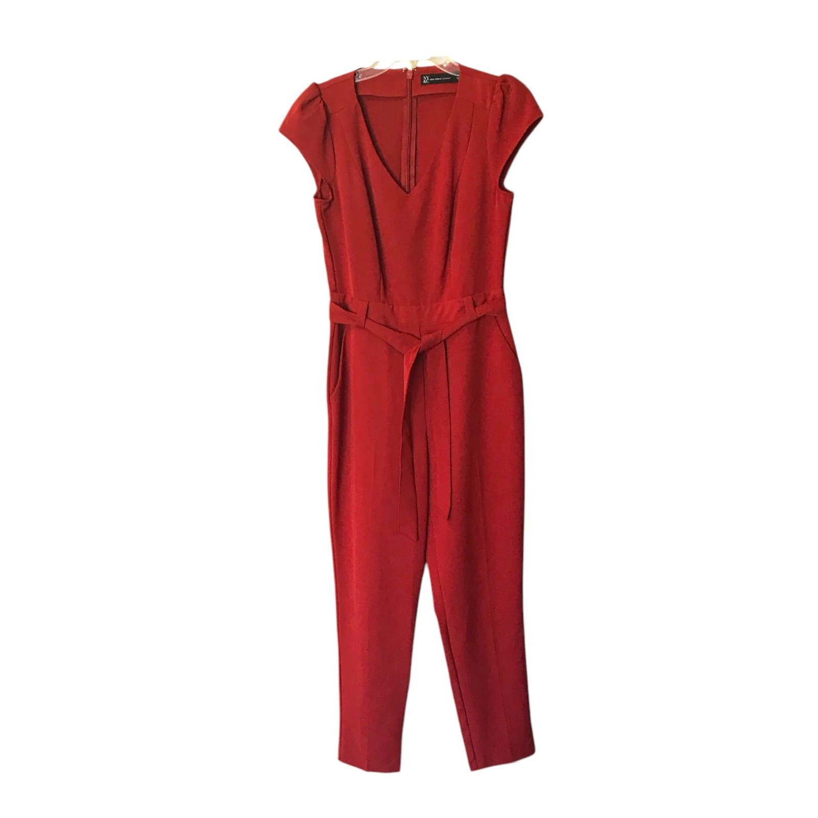 New York and Company Orange Jumpsuit with Tie Belt Size Small
