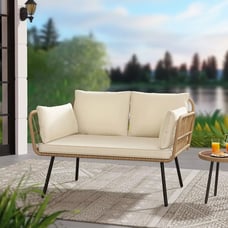 Outdoor Rattan 2 Seater Sofa Patio Furniture Set PE Wicker Sofa Set with Table