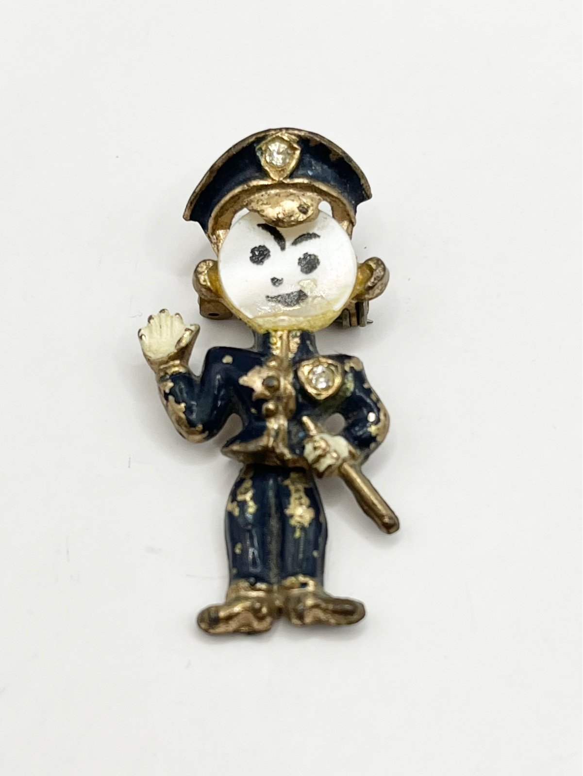 Estate Enamel Shell Articulating Policeman Police Man Brooch Pin
