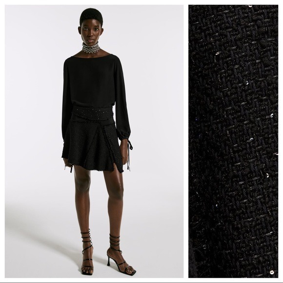 NWT. Zara Black Limited Edition Textured Mini High-Waist Skirt. Size L.
