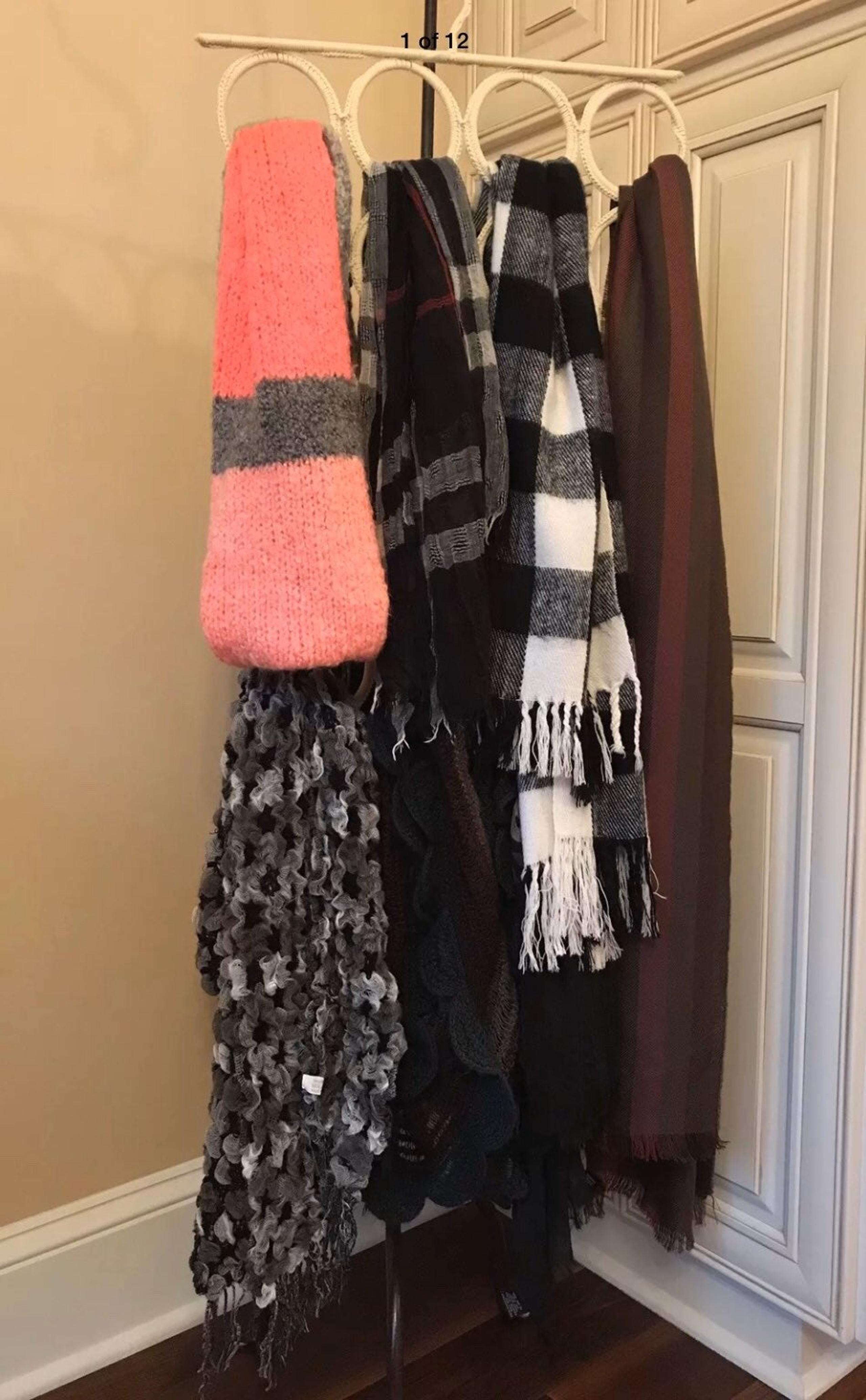 Scarf Holder with 7 Scarves Plaid Wool