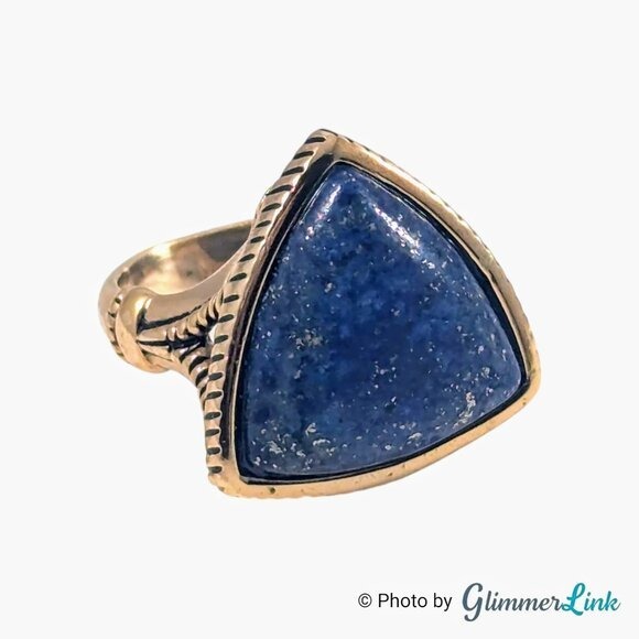 Barse Triangular Blue Lapis Lazuli Stone Golden Bronze Ring Size 11.75