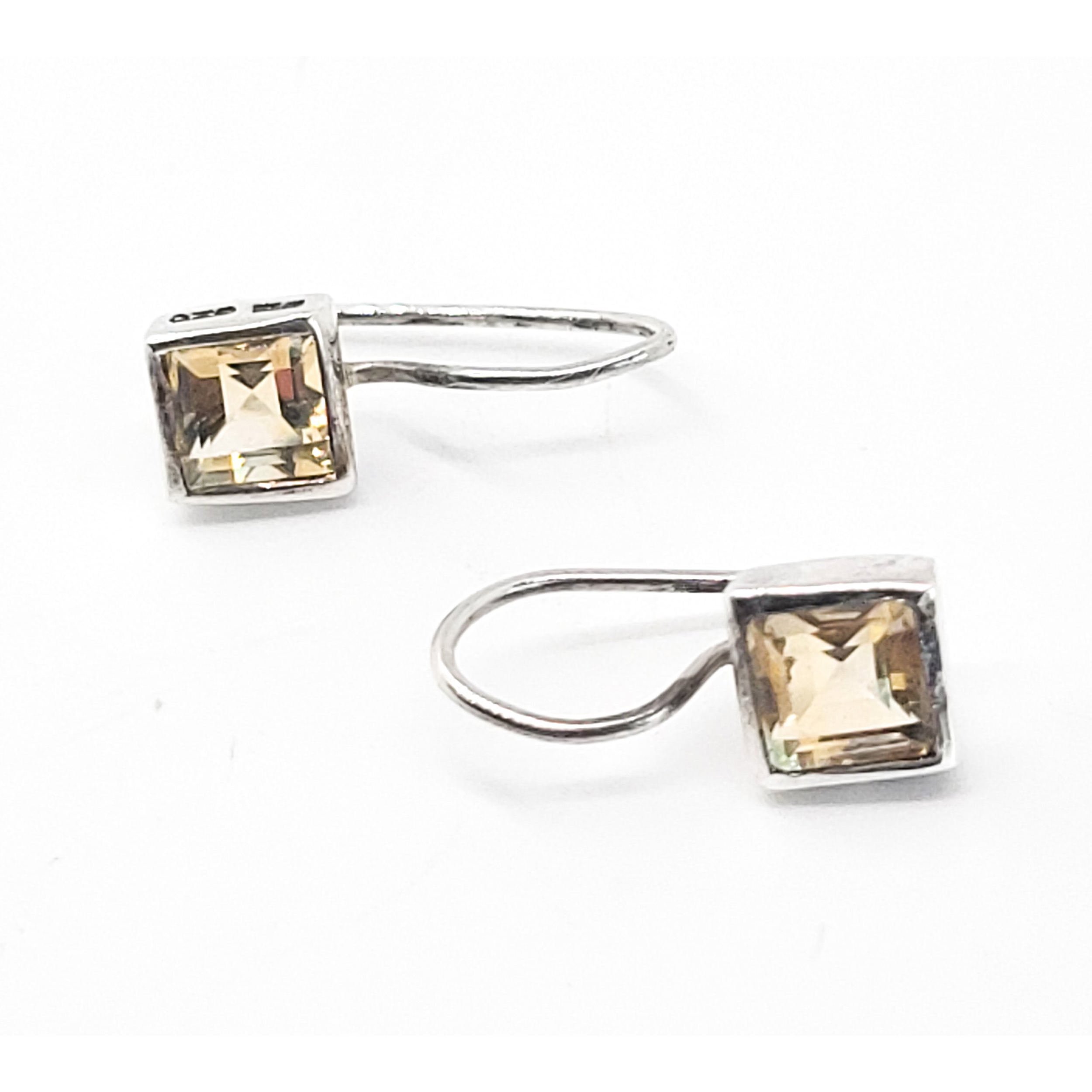 Citrine princess cut sterling silver drop earrings signed BB