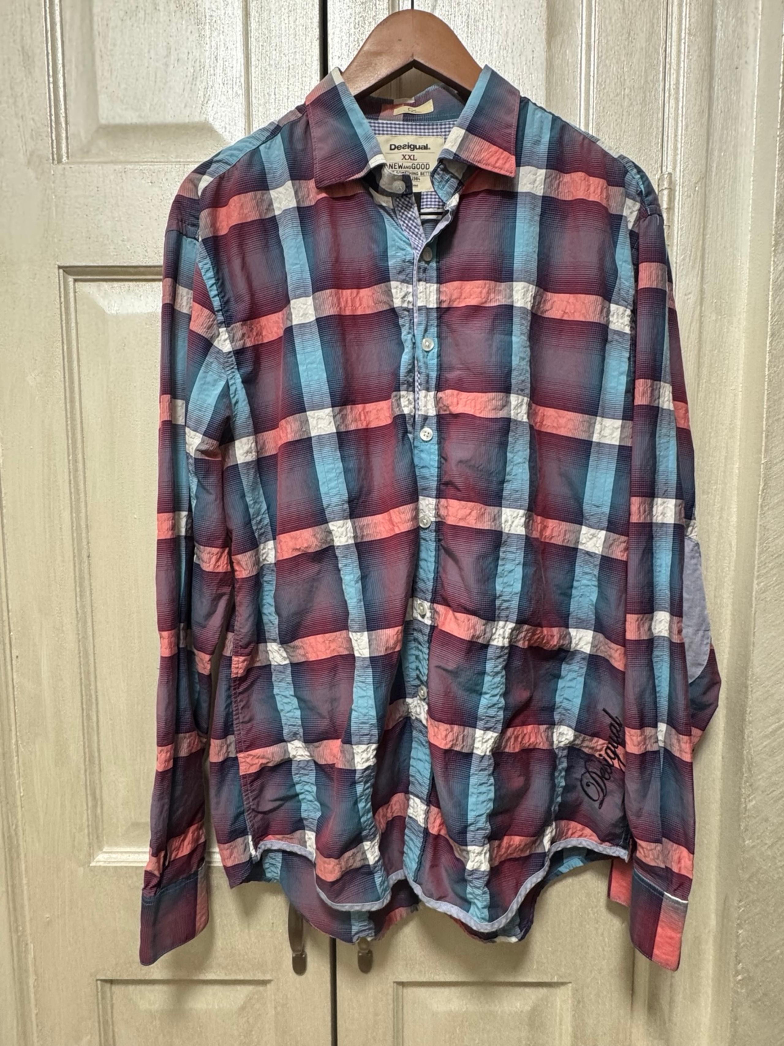 Desigual Mens XXL Plaid Multicolor Button Up Shirt