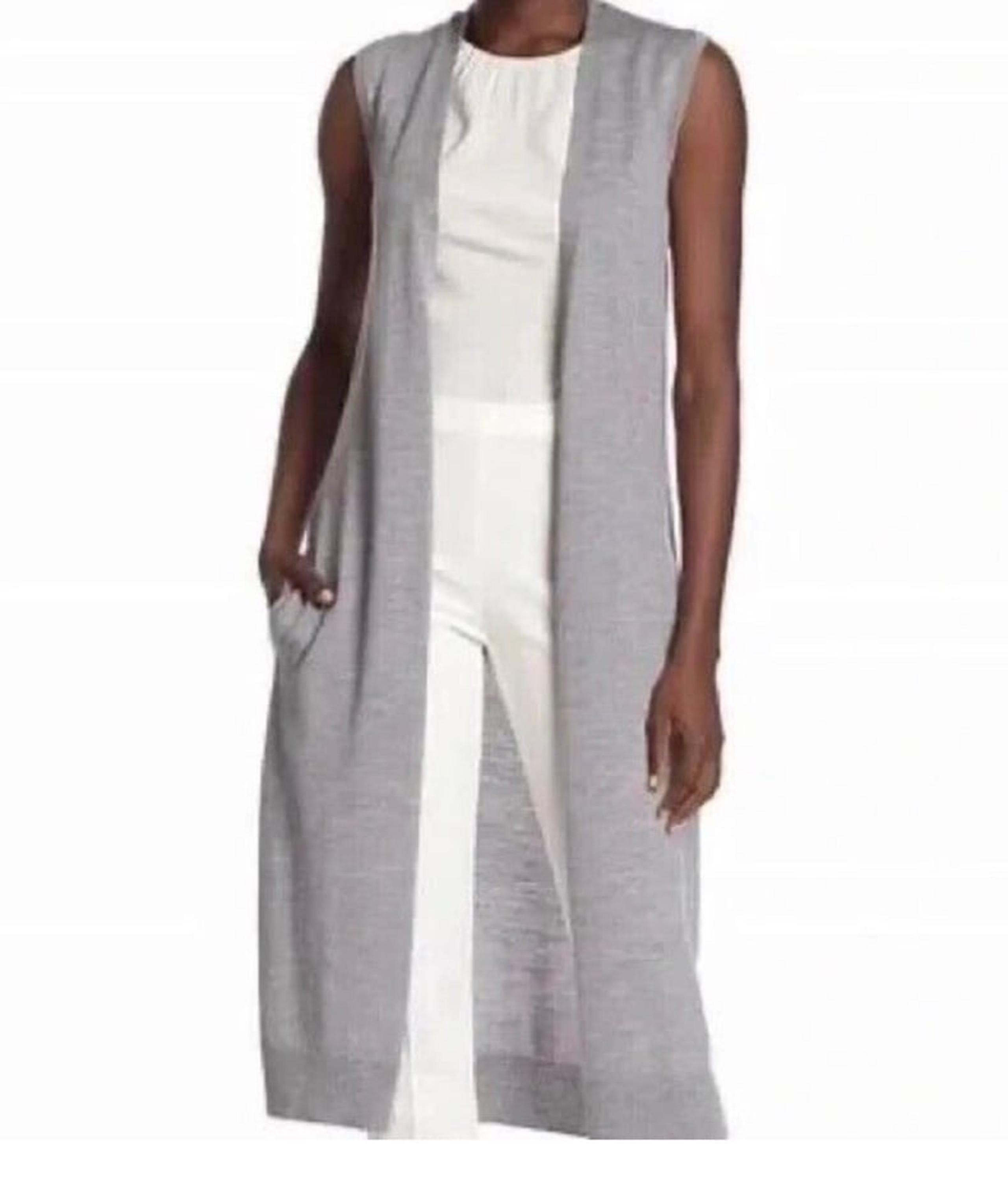 Theory Womens Long Belted Sleeveless Cardigan Vest Sweater Gray Size Small
