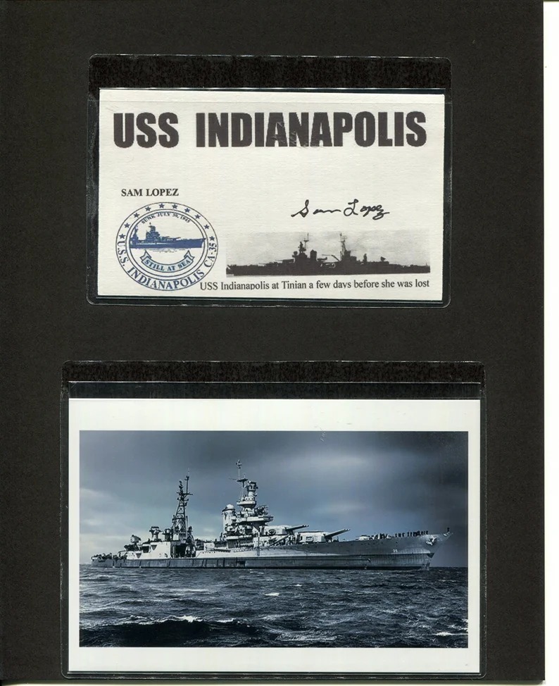 Seaman 1st. Class Sam Lopez WWII Signed Genuine Signed, Purple Heart Recipient