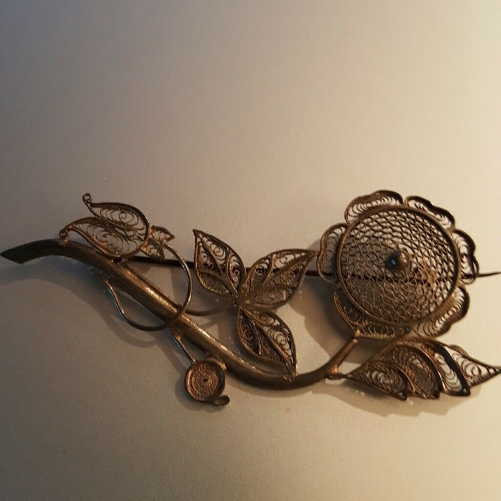 Vintage Brooch Silver Victorian Flower