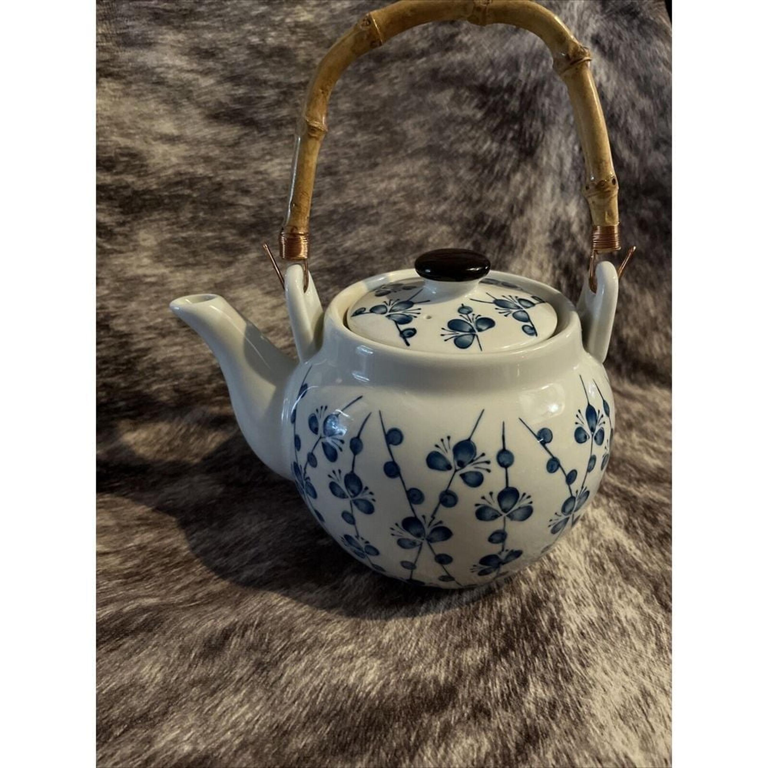 New Blue and White Vines Teapot with Bamboo Handle