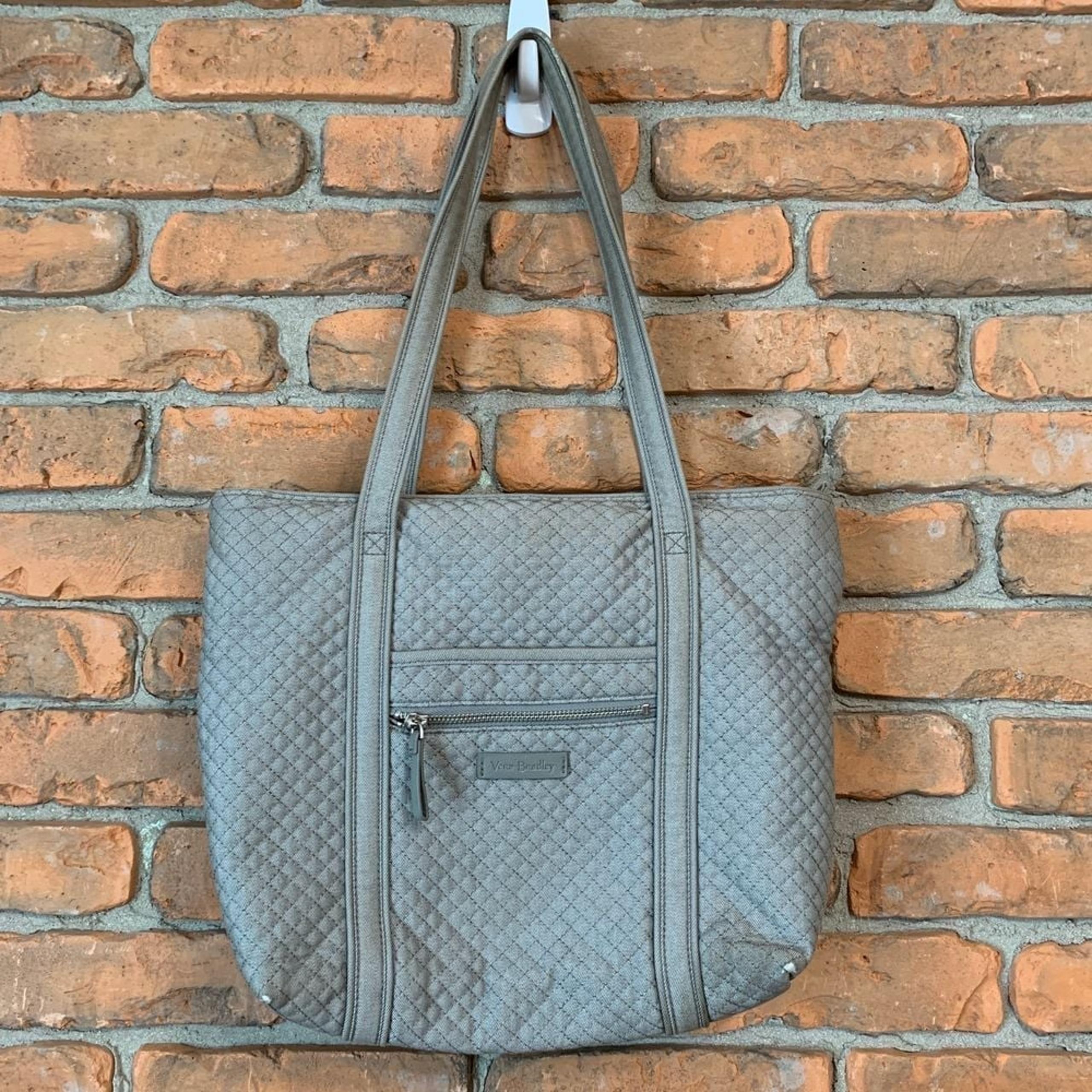 Vera Bradley Quilted Tote Bag Purse Diamond Stitch Canvas Floral Lined Gray