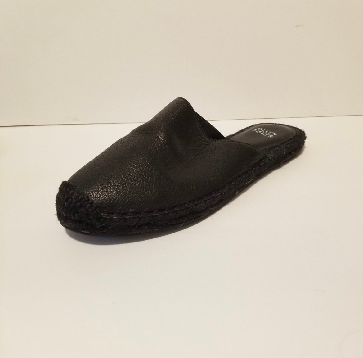 Black Leather Eileen Fisher Slip On Espadrilles Size 7
