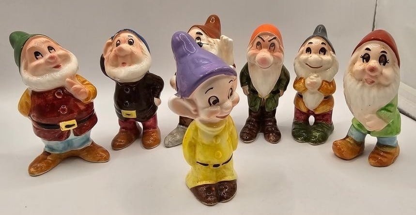 Walt Disney Seven Dwarfs Vintage Ceramic Figurines Collectible Set Home Decor