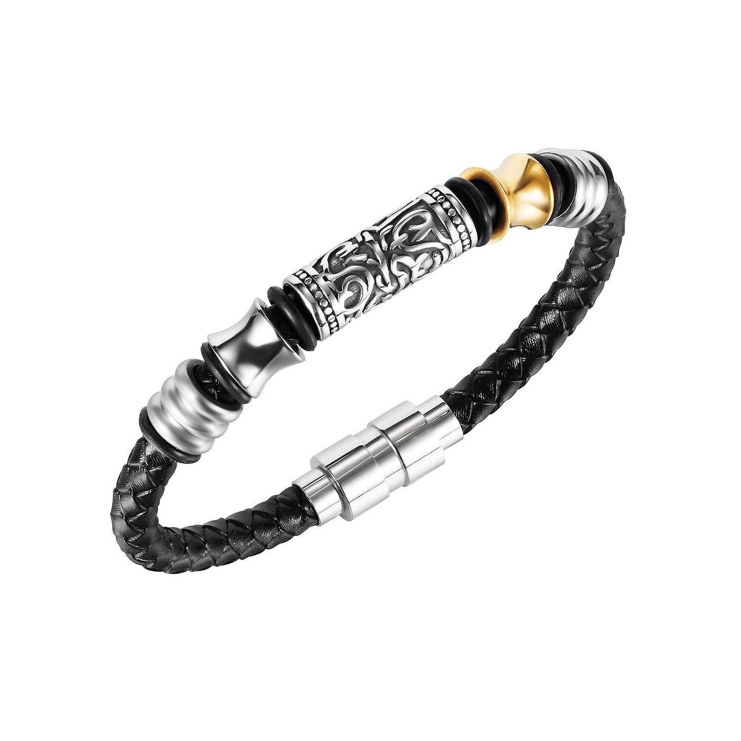 Leather bracelet men's hip hop street stainless steel bracelet