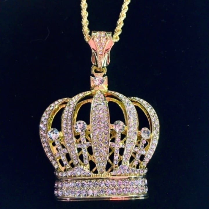 CROWN DIAMONDS CZ 18K GOLD CHAIN ITALY