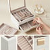 Jewelry Box with Glass Lid, 3-Layer Jewelry Organizer White and Gold Color