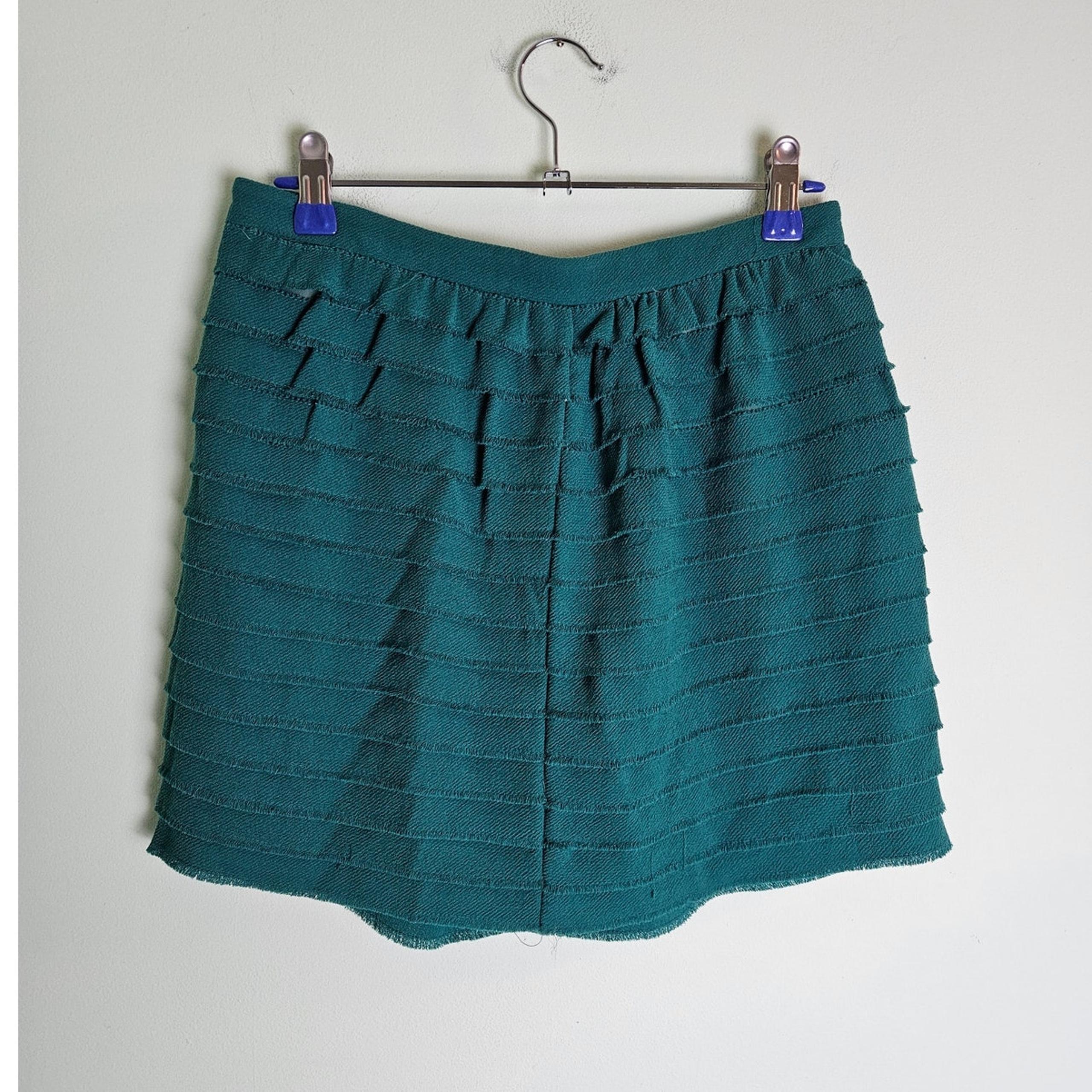 3.1 Phillip Lim Teal Tiered Virgin Wool Mini Skirt w/ Silk Lining Size 6