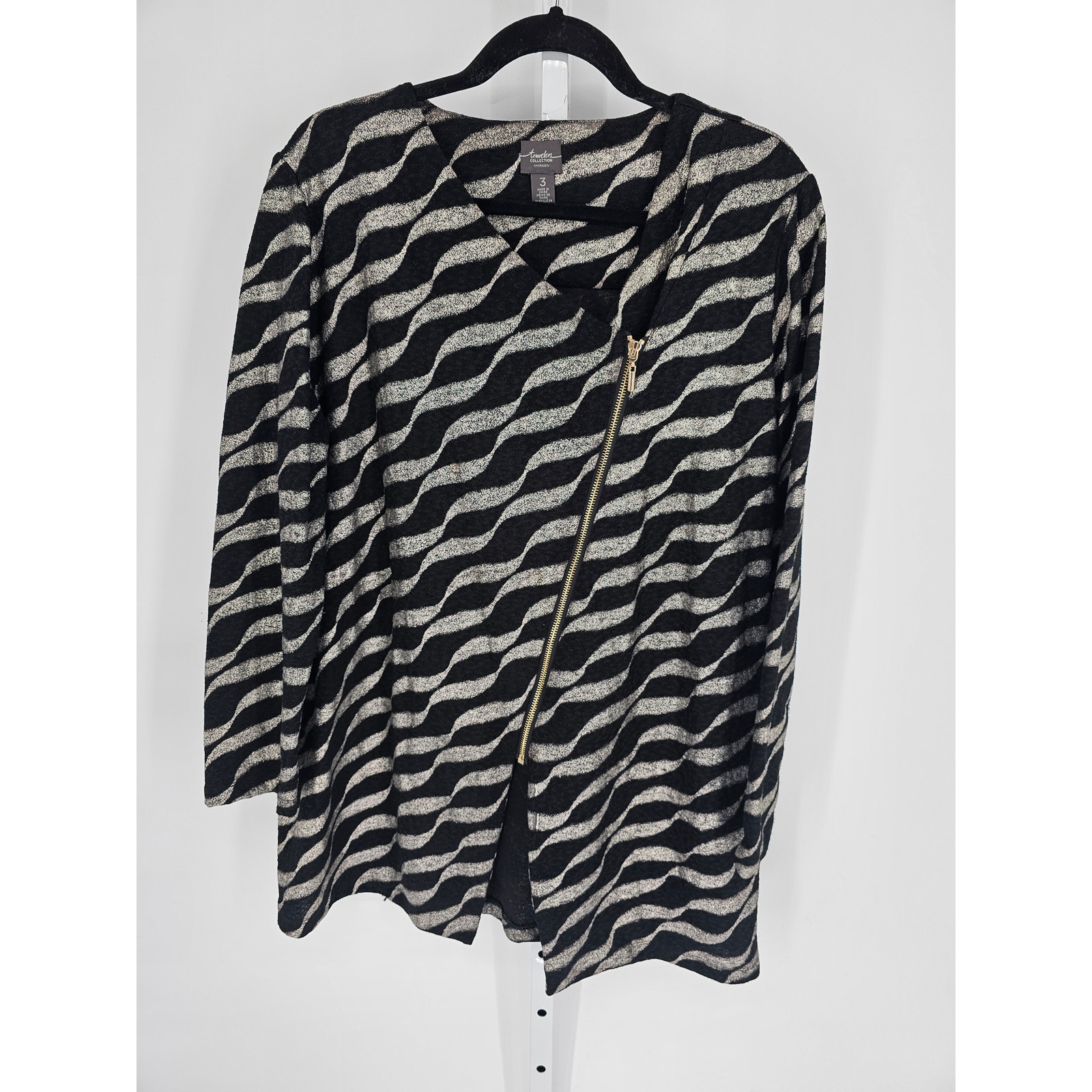Travelers by Chico's Women's Black Silver Wrap Front Full Zip Cardigan Size 3