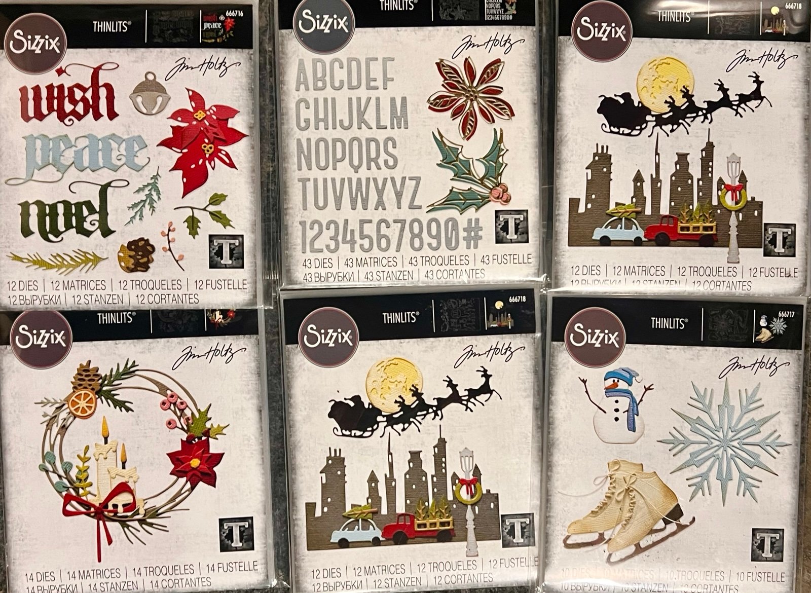 6 Sizzix Tim Holtz 6 Christmas/Holiday thinlits metal dies NEW SEALED PACKAGE