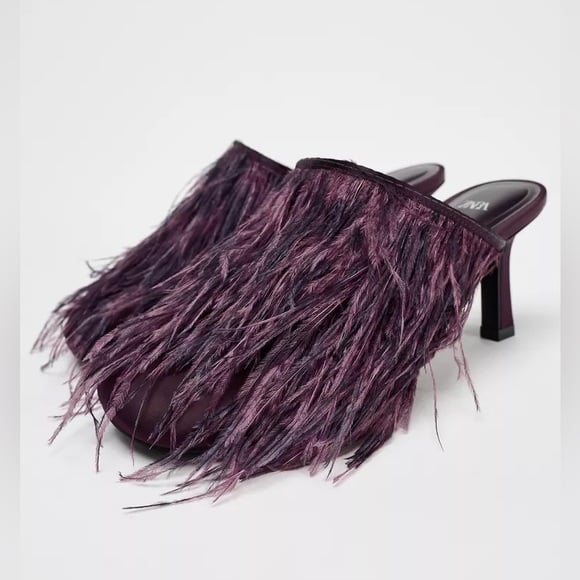 NWT Zara Woman RARE FEATHER SLINGBACK Heels Shoes Size 6.5