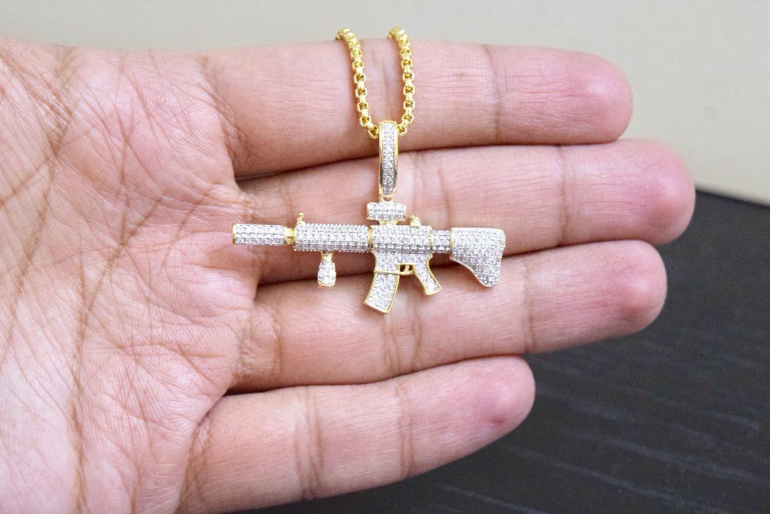 14k Gold Lab Diamond AK-47 Charm Chain